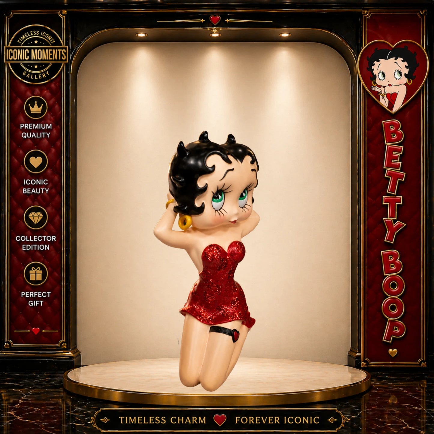 BETTY BOOP KNEELING RED GLITTER DRESS FIGURINE ORNAMENT COLLECTIBLE 21CM VINTAGE UK STOCK