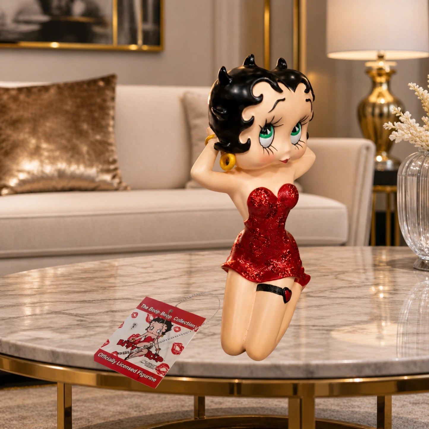 BETTY BOOP KNEELING RED GLITTER DRESS FIGURINE ORNAMENT COLLECTIBLE 21CM VINTAGE UK STOCK