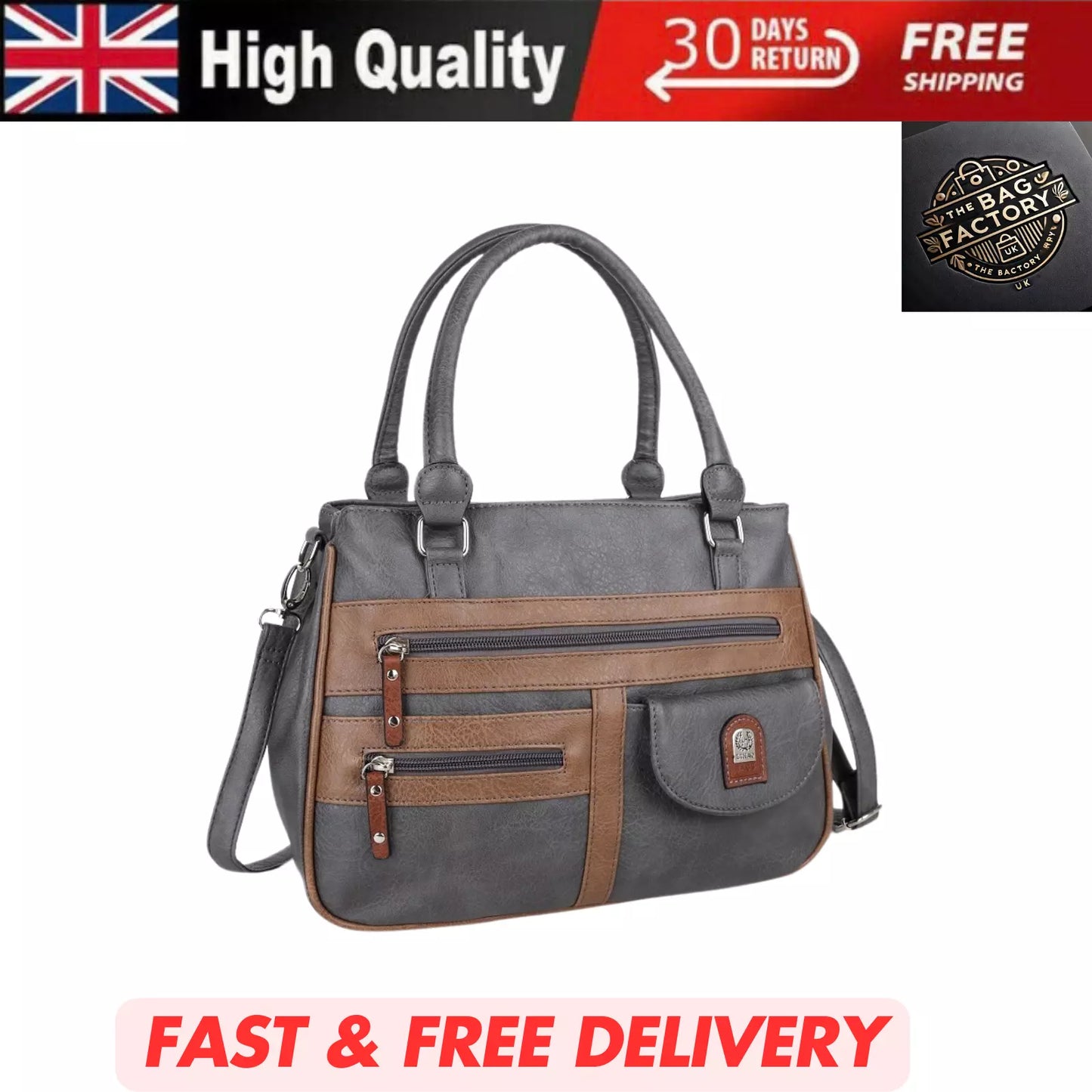 WOMEN'S VEGAN SOFT LEATHER VINTAGE HANDBAG SHOULDER BAG MULTI POCKETS & DURABLE  BAG UK STOCK