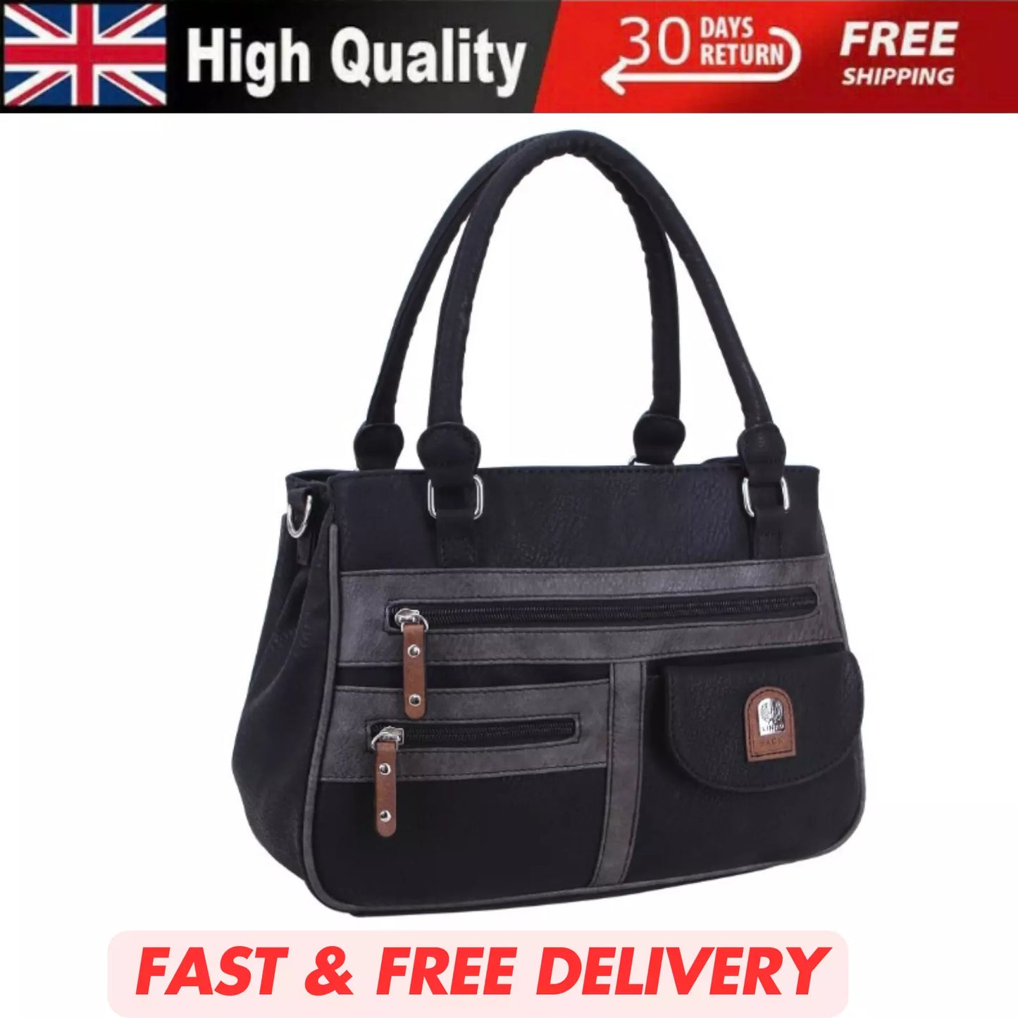 WOMEN'S VEGAN SOFT LEATHER VINTAGE HANDBAG SHOULDER BAG MULTI POCKETS & DURABLE  BAG UK STOCK