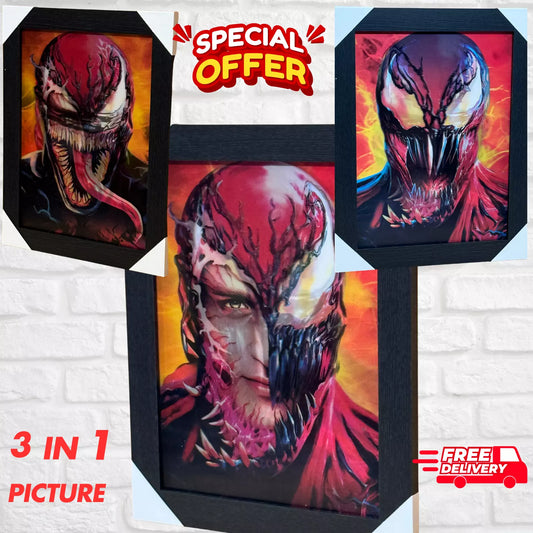 VENOM 3D FRAMED PICTURE -3 ICONIC IMAGES IN 1 FRAME -SPIDER-MAN MARVEL SUPERHERO UK STOCK