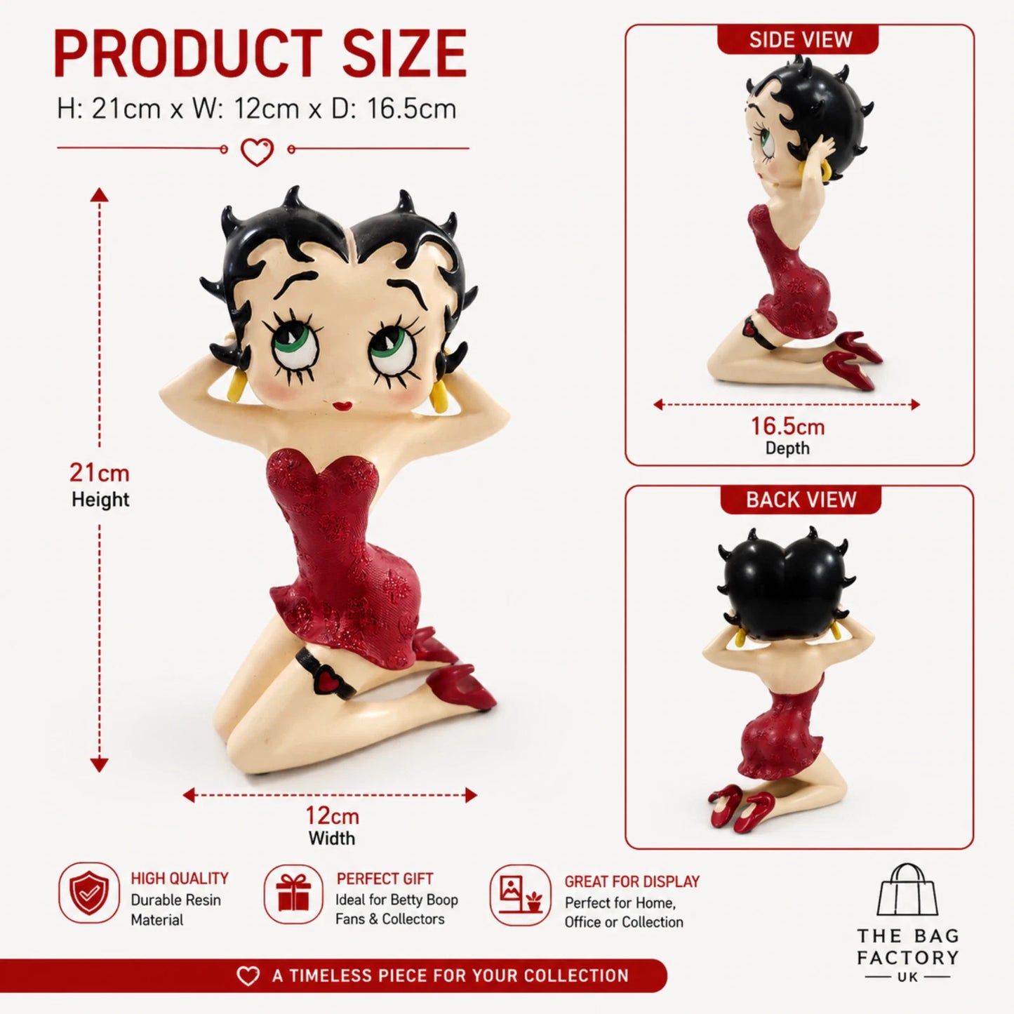 BETTY BOOP KNEELING RED GLITTER DRESS FIGURINE ORNAMENT COLLECTIBLE 21CM VINTAGE UK STOCK