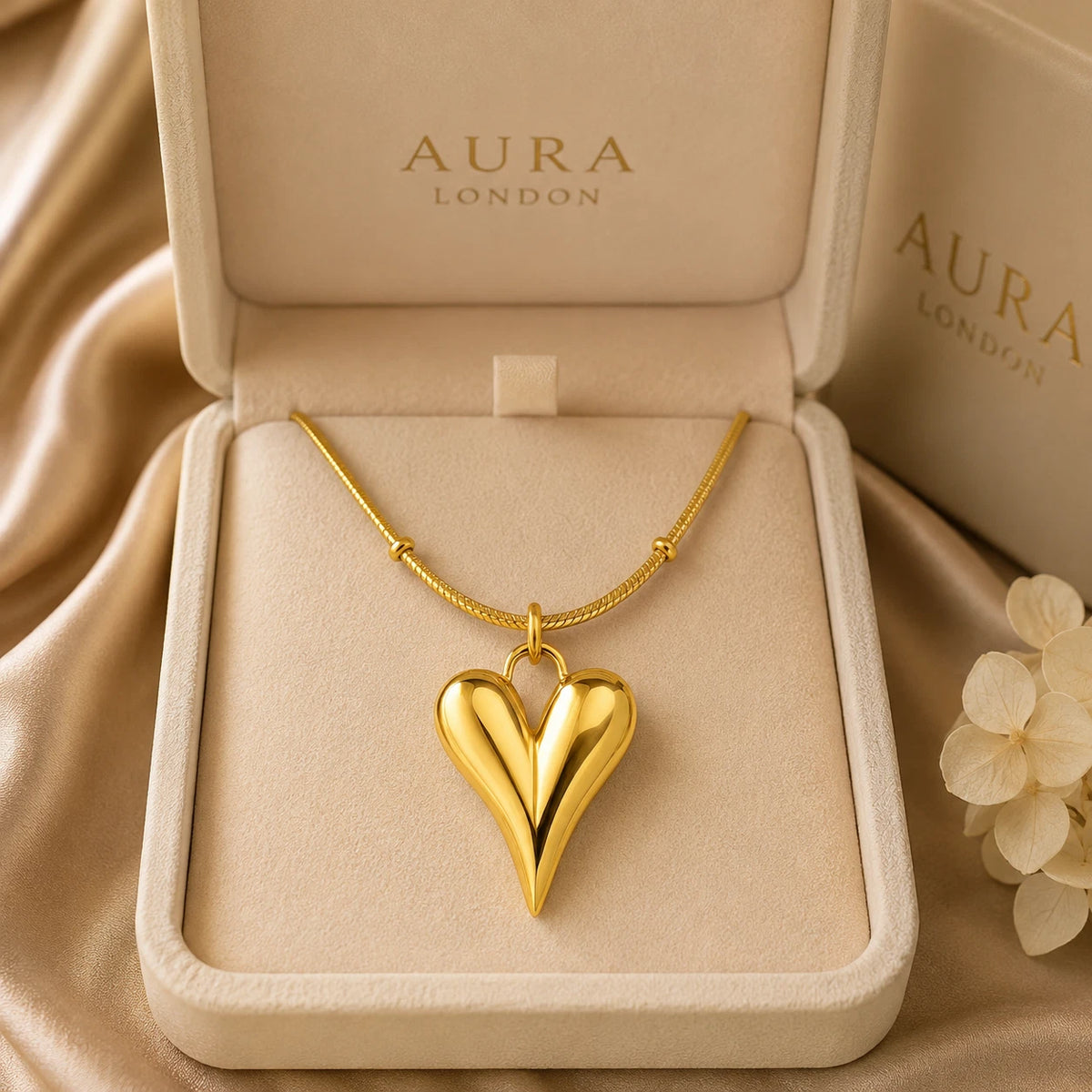 18K GOLD PLATED TITANIUM STEEL HEART NECKLACE PVD WATERPROOF GIFT GIRL HER UK