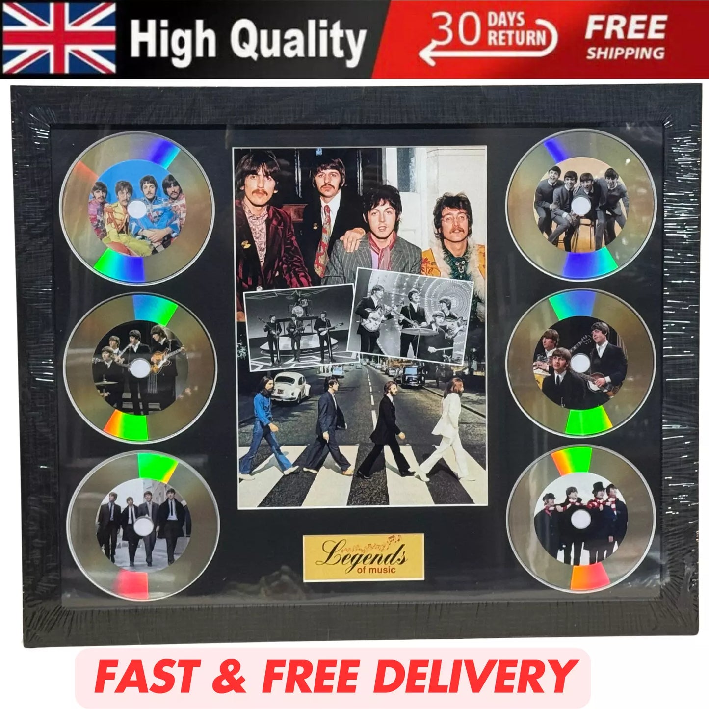 THE BEATLES MEMORABILIA FRAMED PICTURE PRESENTATION DISC SET LEGENDS OF MUSIC UK STOCK