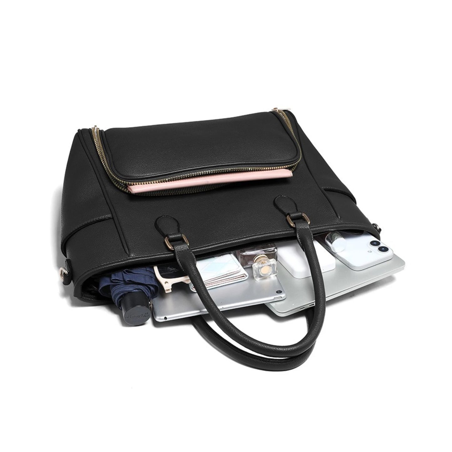 LADIES LARGE TOTE BAG BLACK VEGAN LEATHER LAPTOP WORK TRAVEL SHOULDER HANDBAG UK STOCK