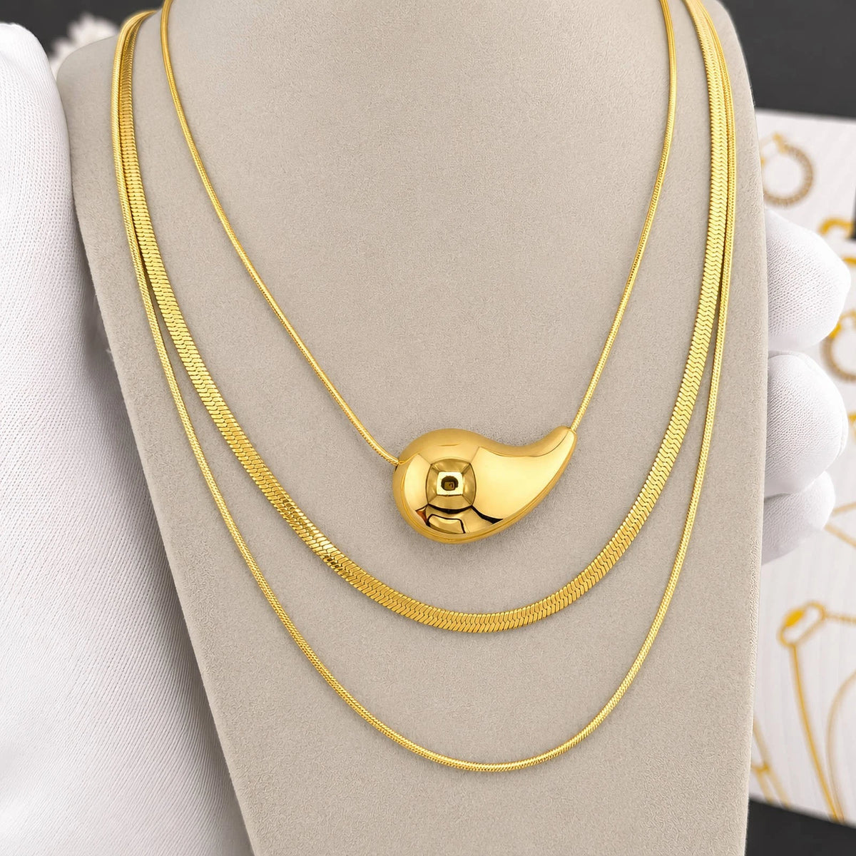 18K GOLD PLATED TITANIUM STEEL DOUBLE LAYER CHAIN NECKLACE WATERPROOF LADIES UK