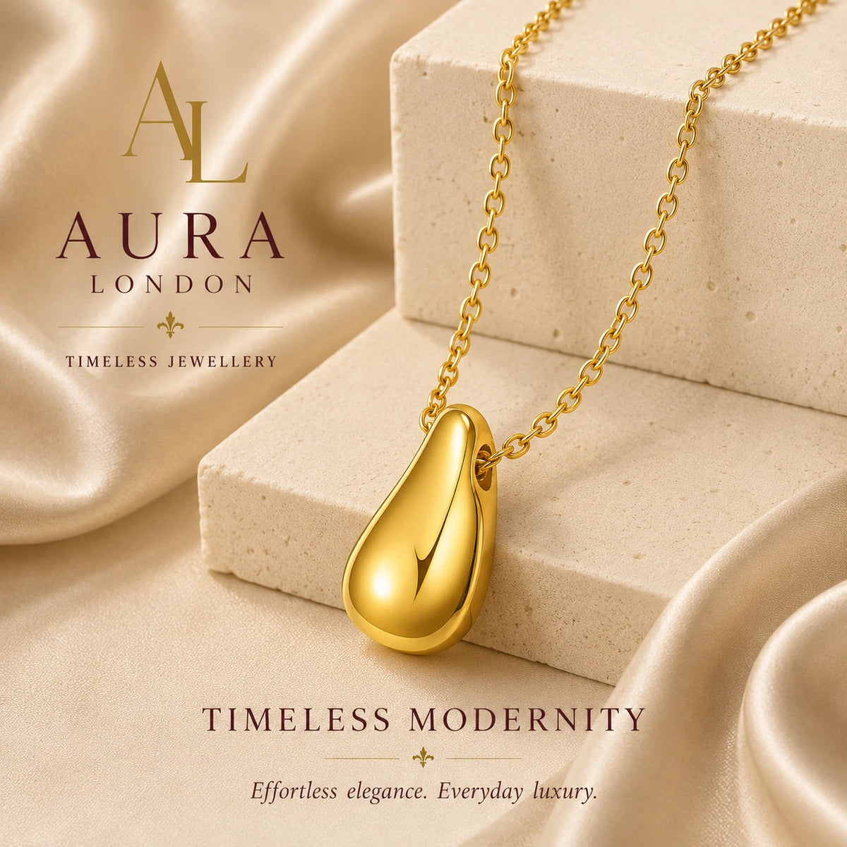 18K GOLD PLATED DROP PENDANT NECKLACE LADIES TITANIUM STEEL ANTI TARNISH GIFT UK