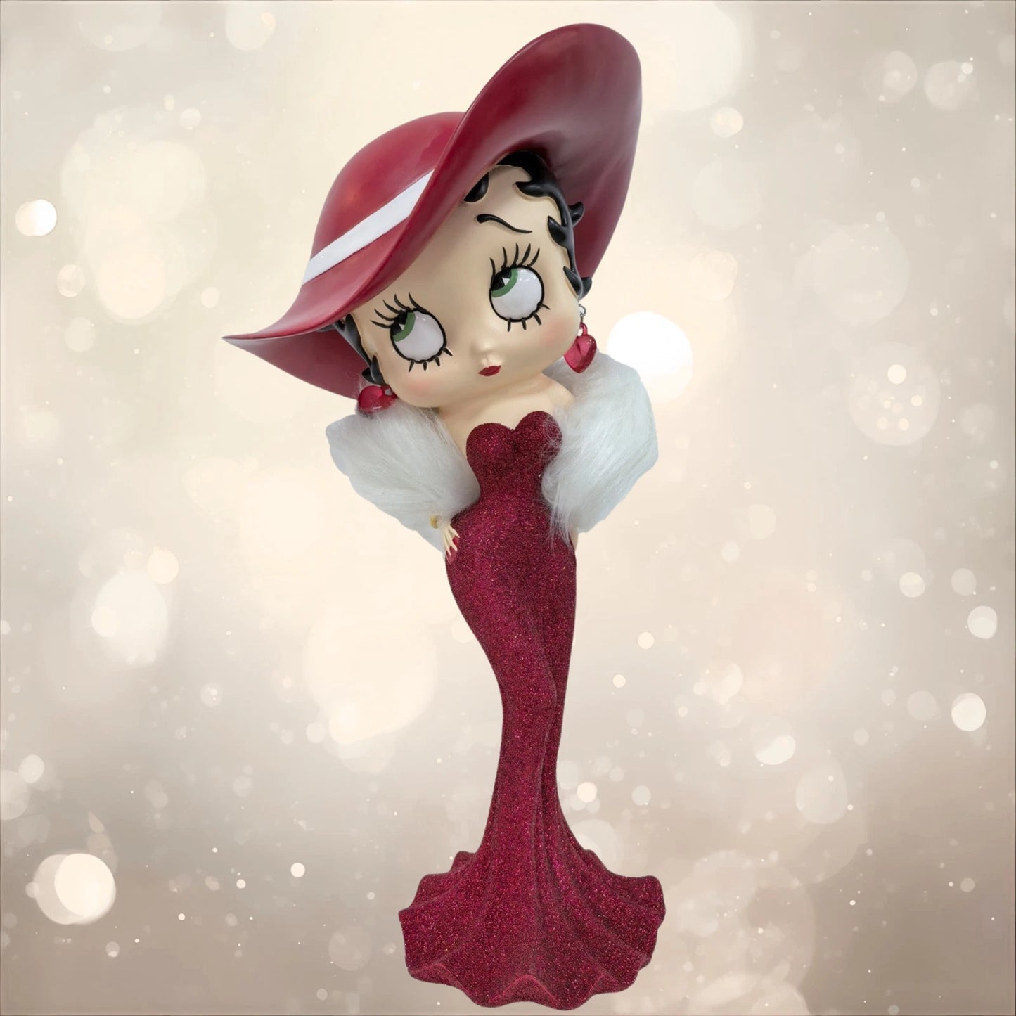NEW BETTY BOOP MADAME RED GLITTER HAT FUR STOLE FIGURINE ORNAMENT 30.5CM VINTAGE UK STOCK