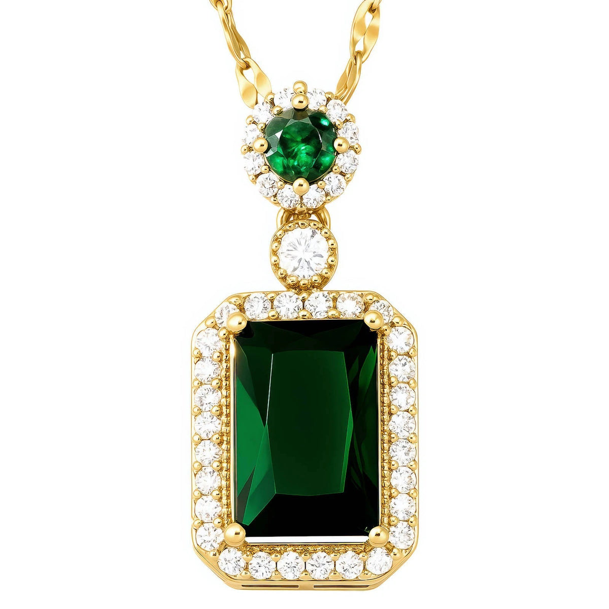 18K GOLD PLATED TITANIUM STEEL GREEN HALO CZ PENDANT NECKLACE LADIES WATERPROOF