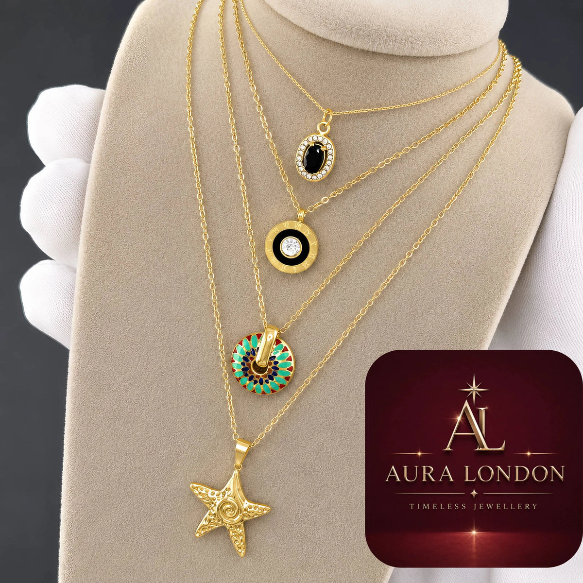 18K GOLD PLATED TITANIUM STEEL ROMAN NUMERAL CZ NECKLACE LADIES ANTI TARNISH UK