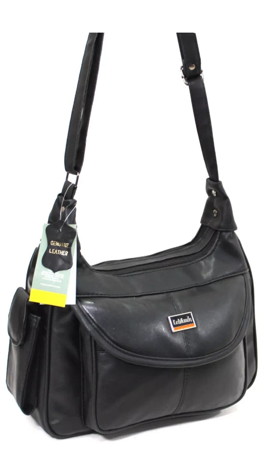 NEW WOMEN''S GENUINE REAL LEATHER SHOULDER BAG MULTI POCKETS HANDBAG LT16 UK STOCK