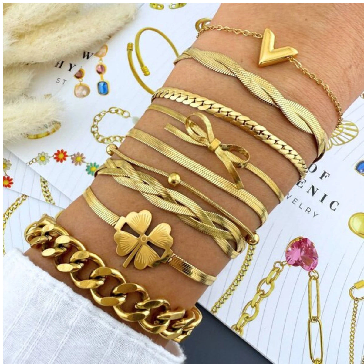 18K GOLD PLATED TITANIUM STEEL CHUNKY CURB CHAIN BRACELET WATERPROOF LADIES GIFT