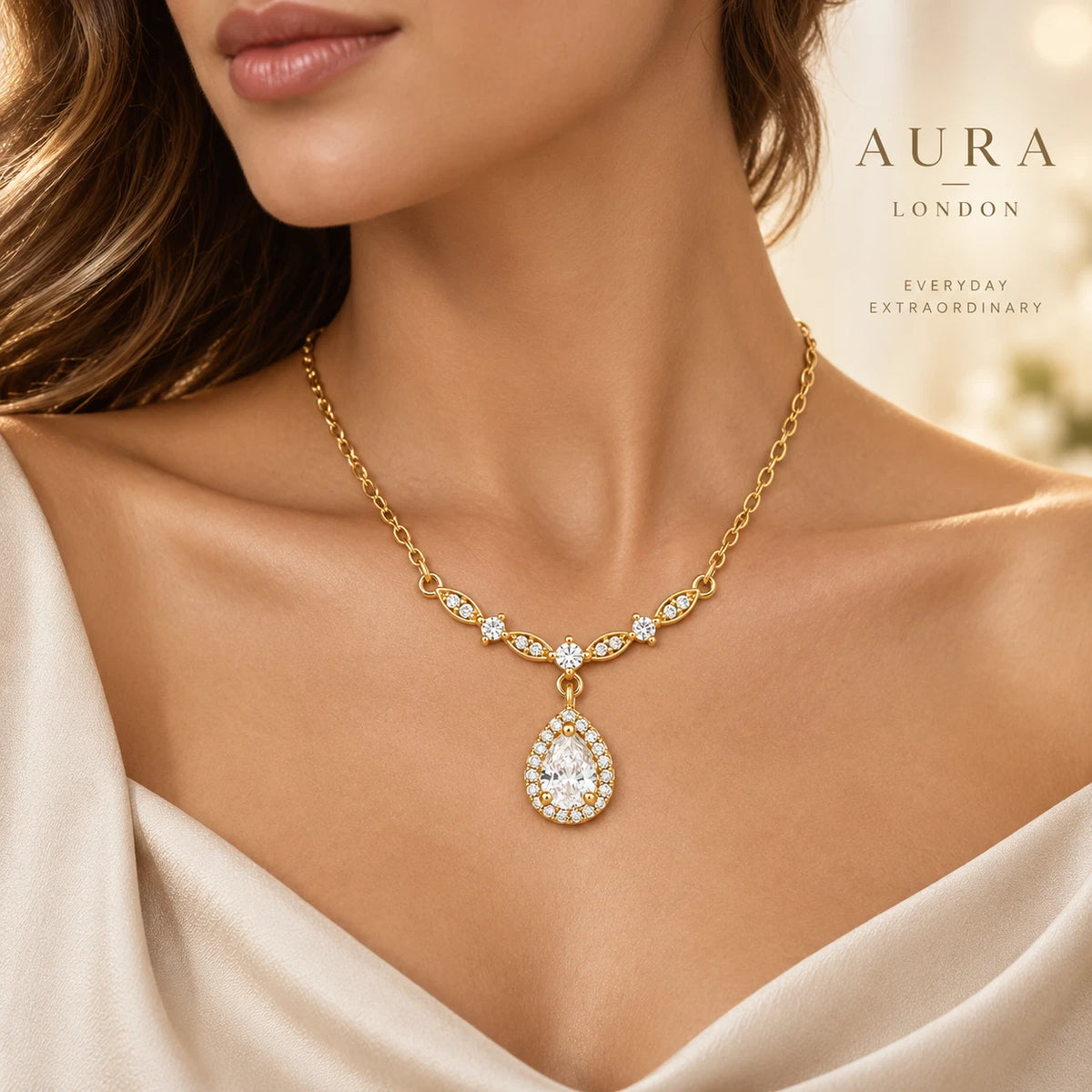 18K GOLD PLATED TITANIUM STEEL TEARDROP PENDANT NECKLACE WATERPROOF HER GIFT UK