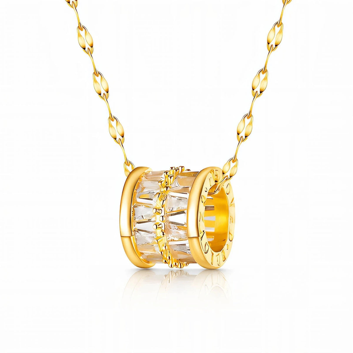 18K GOLD PLATED CRYSTAL ROMAN NUMERAL BARREL PENDANT NECKLACE LADIES WOMAN GIFT