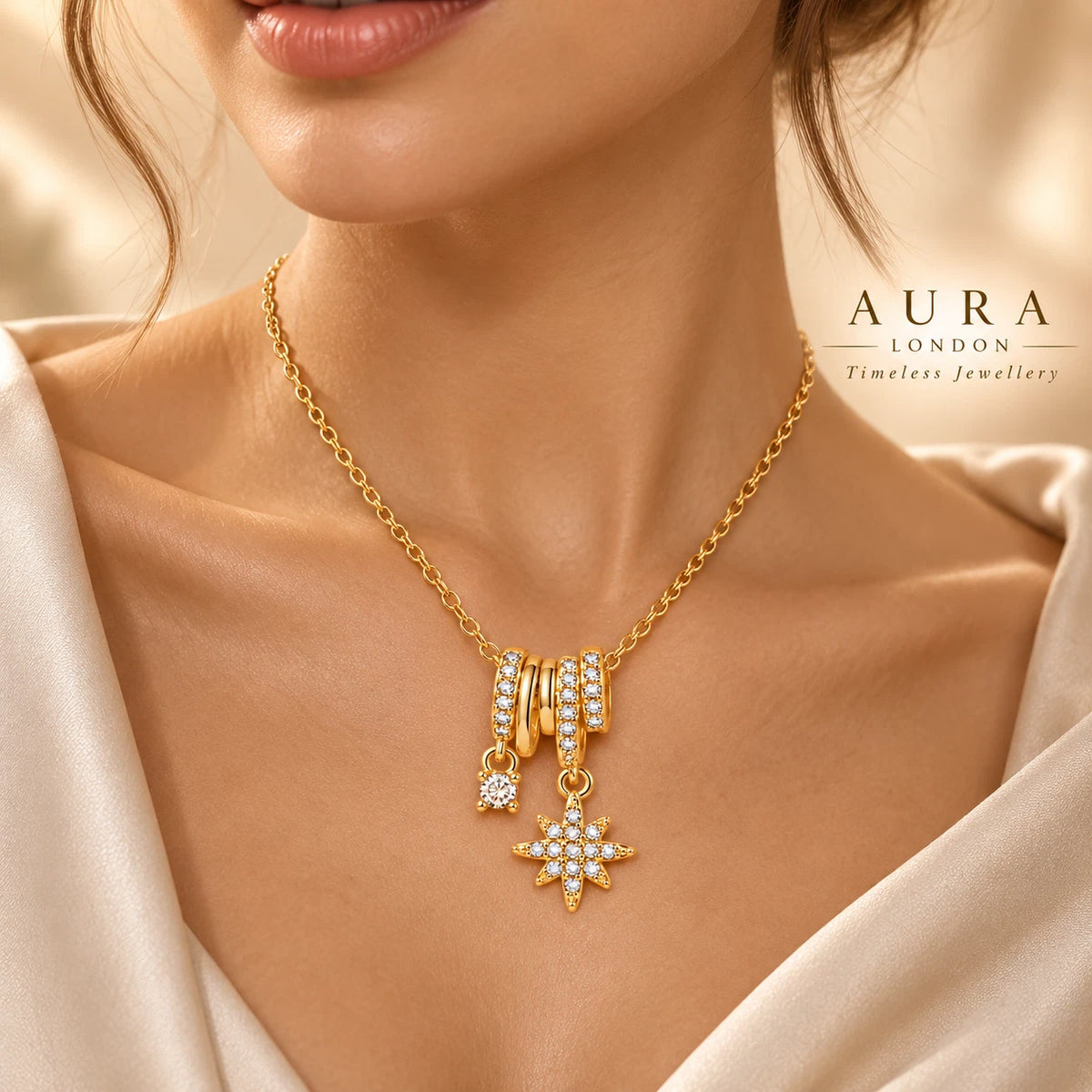 18K GOLD PLATED TITANIUM STEEL STAR NECKLACE WATERPROOF CELESTIAL CHARM PENDANT