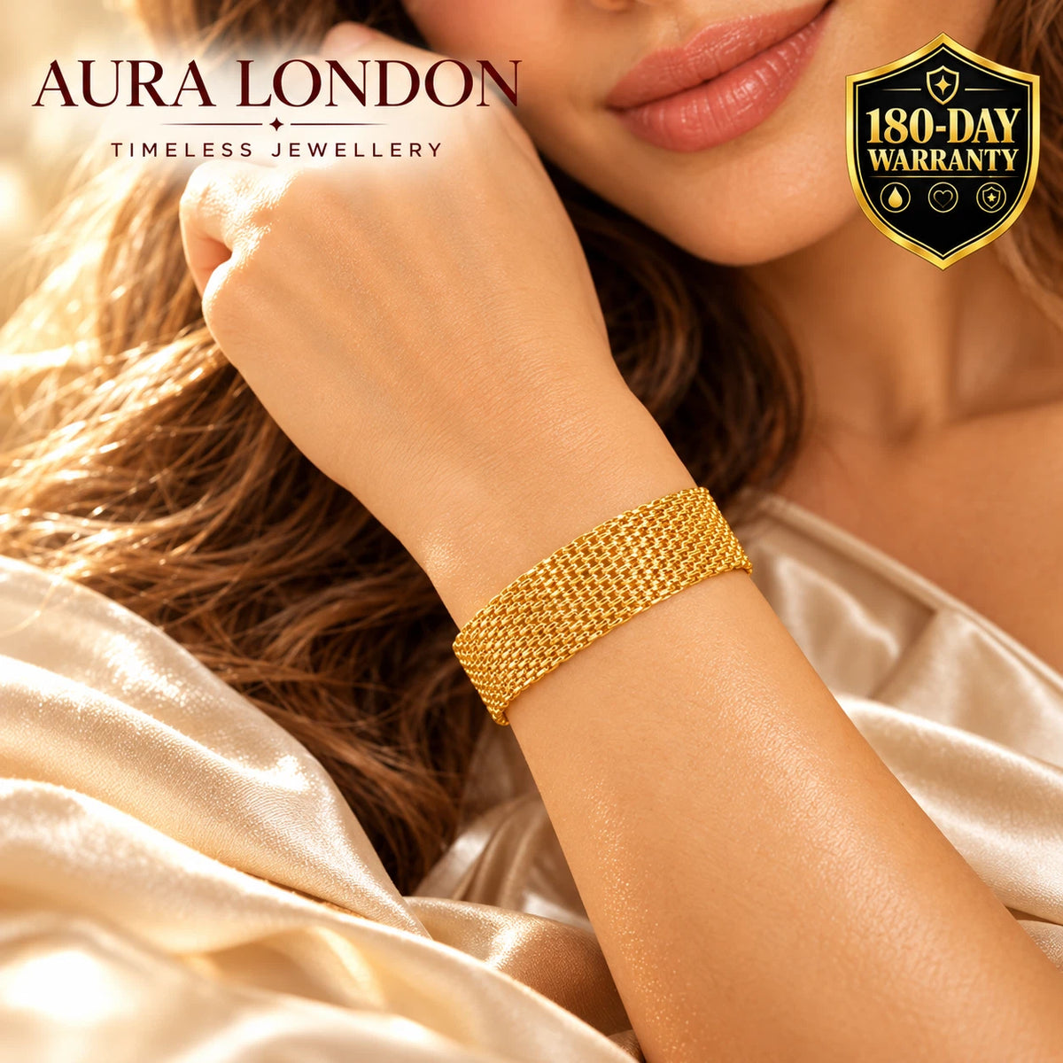 18K GOLD PLATED TITANIUM STEEL LADIES MESH BRACELET ADJUSTABLE WATERPROOF GIFT