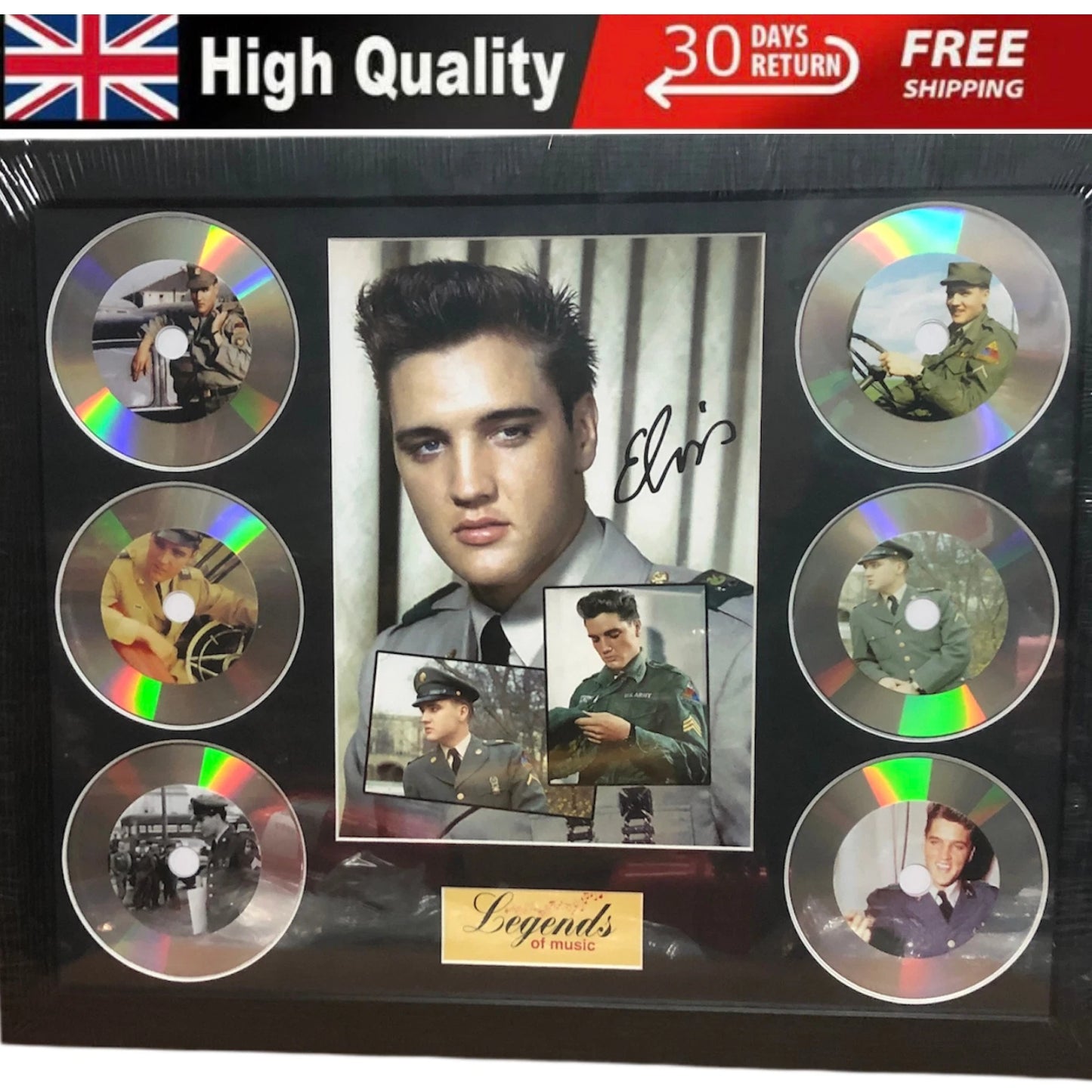 ELVIS PRESLEY MEMORABILIA FRAMED PICTURE PRESENTATION DISC SET LEGENDS OF MUSIC UK STOCK