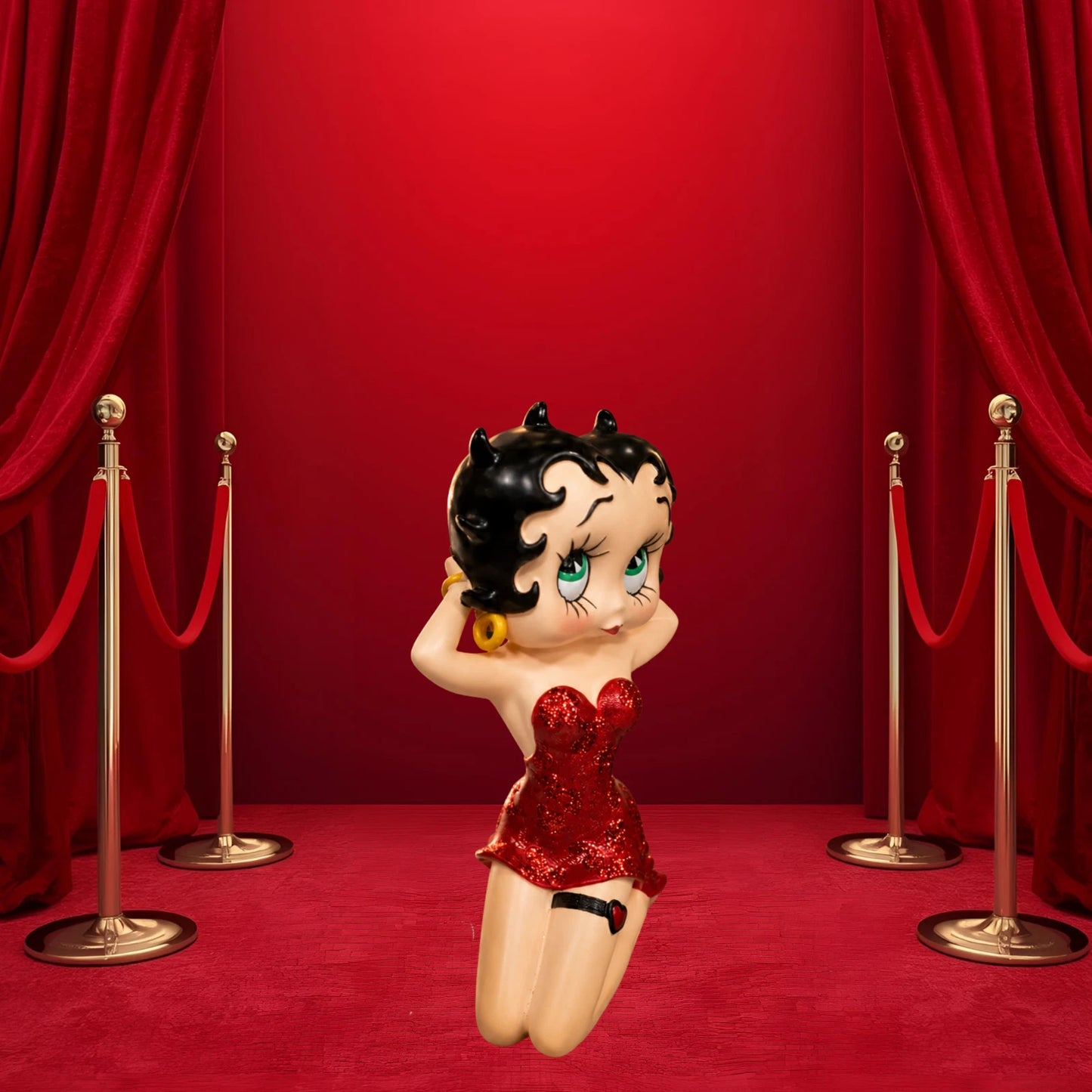 BETTY BOOP KNEELING RED GLITTER DRESS FIGURINE ORNAMENT COLLECTIBLE 21CM VINTAGE UK STOCK