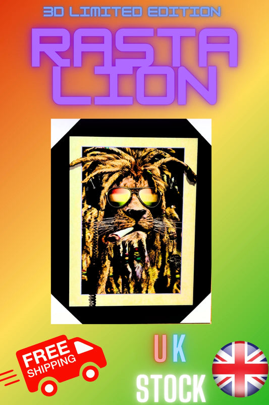 RASTA LION DREADLOCKED KING OF REGGAE IN SHADES 3D LIMITED EDITION FRAMED PICTURE UK STOCK
