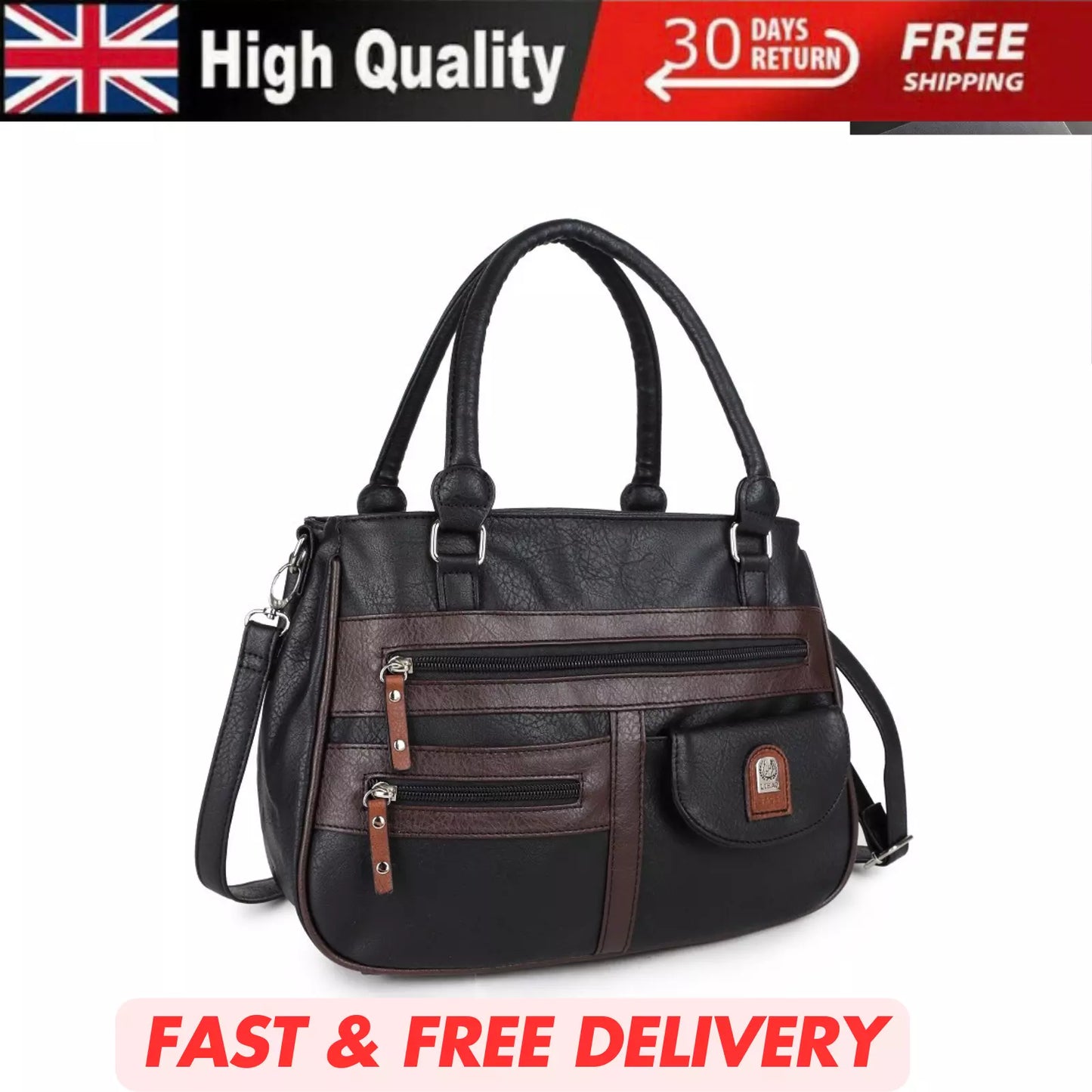 WOMEN'S VEGAN SOFT LEATHER VINTAGE HANDBAG SHOULDER BAG MULTI POCKETS & DURABLE  BAG UK STOCK