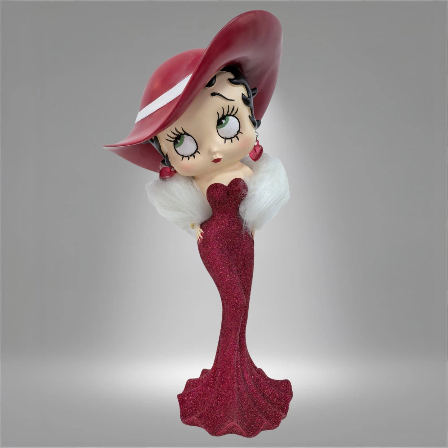 NEW BETTY BOOP MADAME RED GLITTER HAT FUR STOLE FIGURINE ORNAMENT 30.5CM VINTAGE UK STOCK
