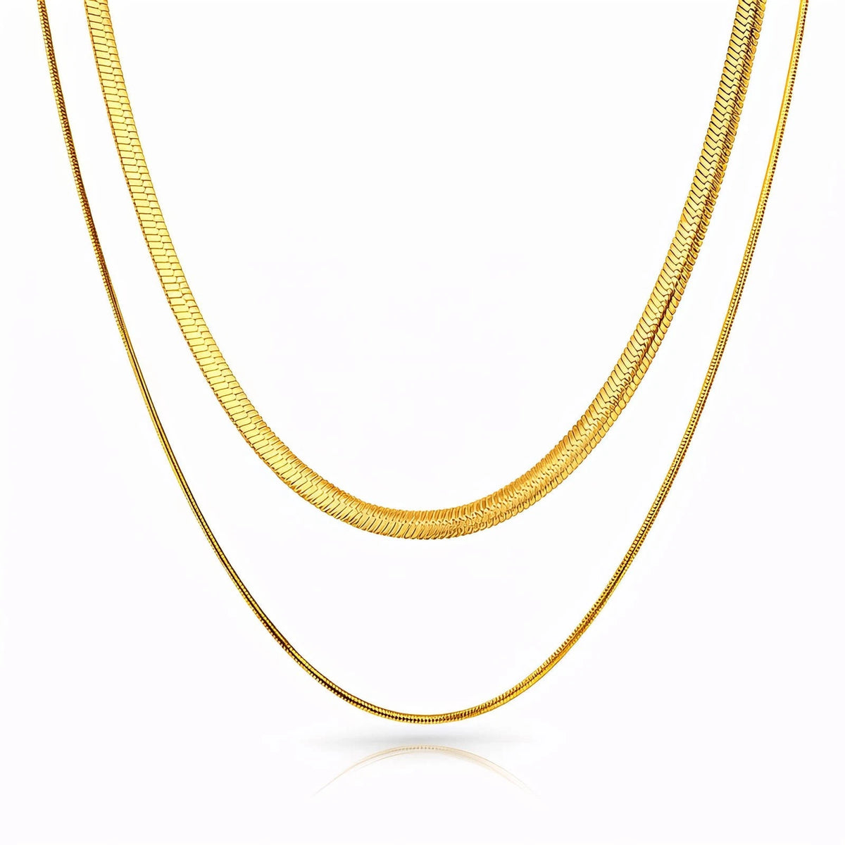 18K GOLD PLATED TITANIUM STEEL DOUBLE LAYER CHAIN NECKLACE WATERPROOF LADIES UK