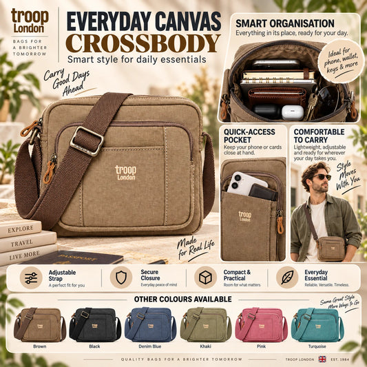 TROOP LONDON TRP0235 CLASSIC CANVAS CROSSBODY SHOULDER BAG