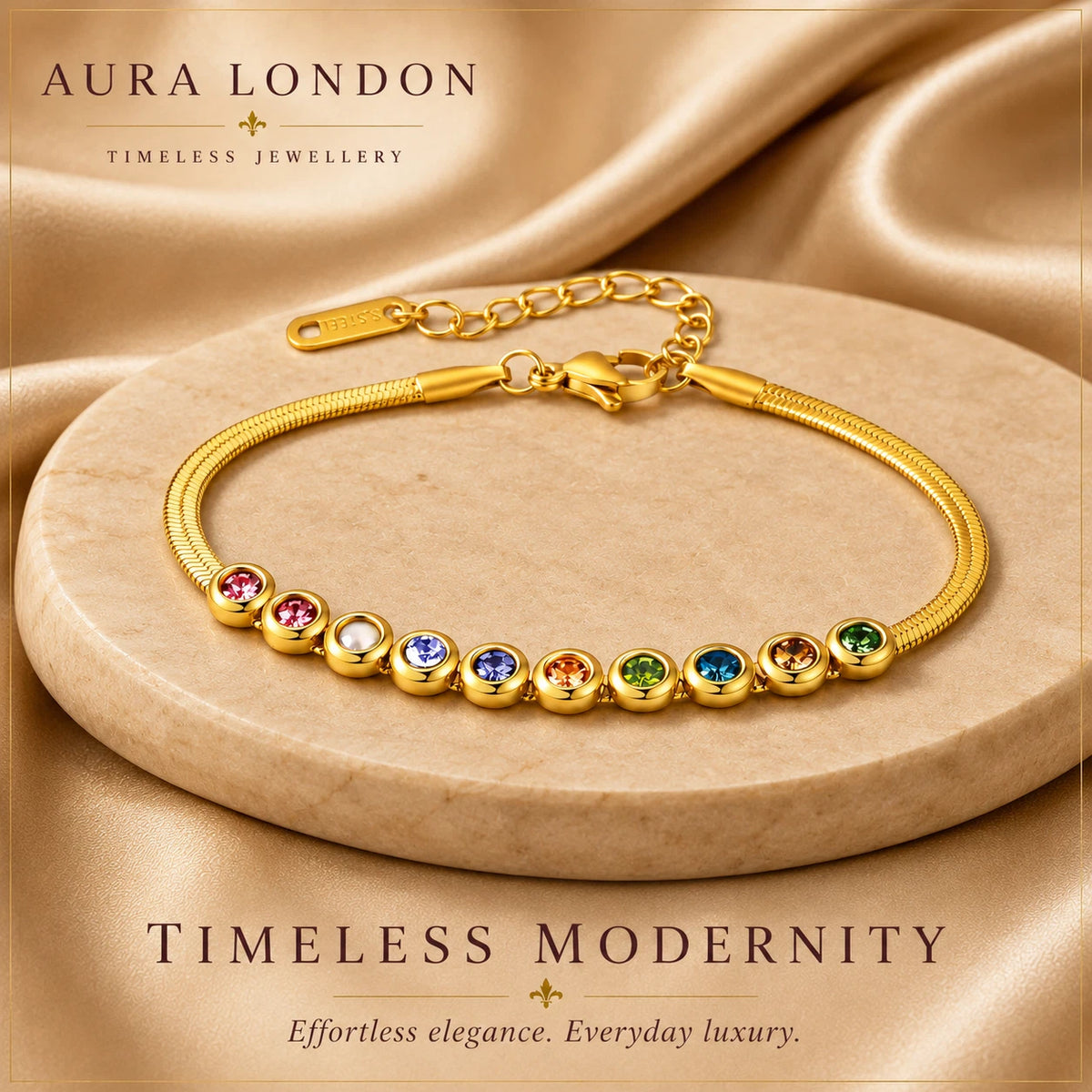 18K GOLD PLATED TITANIUM STEEL LADIES MULTICOLOUR CZ BRACELET ADJUSTABLE GIFT UK