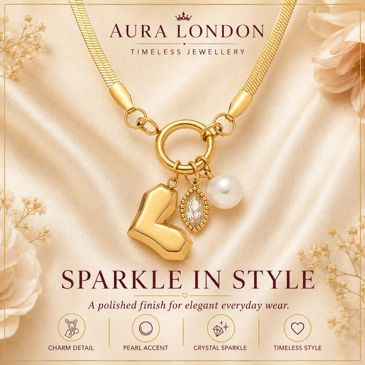 18K GOLD PLATED TITANIUM STEEL PEARL CHARM NECKLACE WATERPROOF HYPOALLERGENIC UK