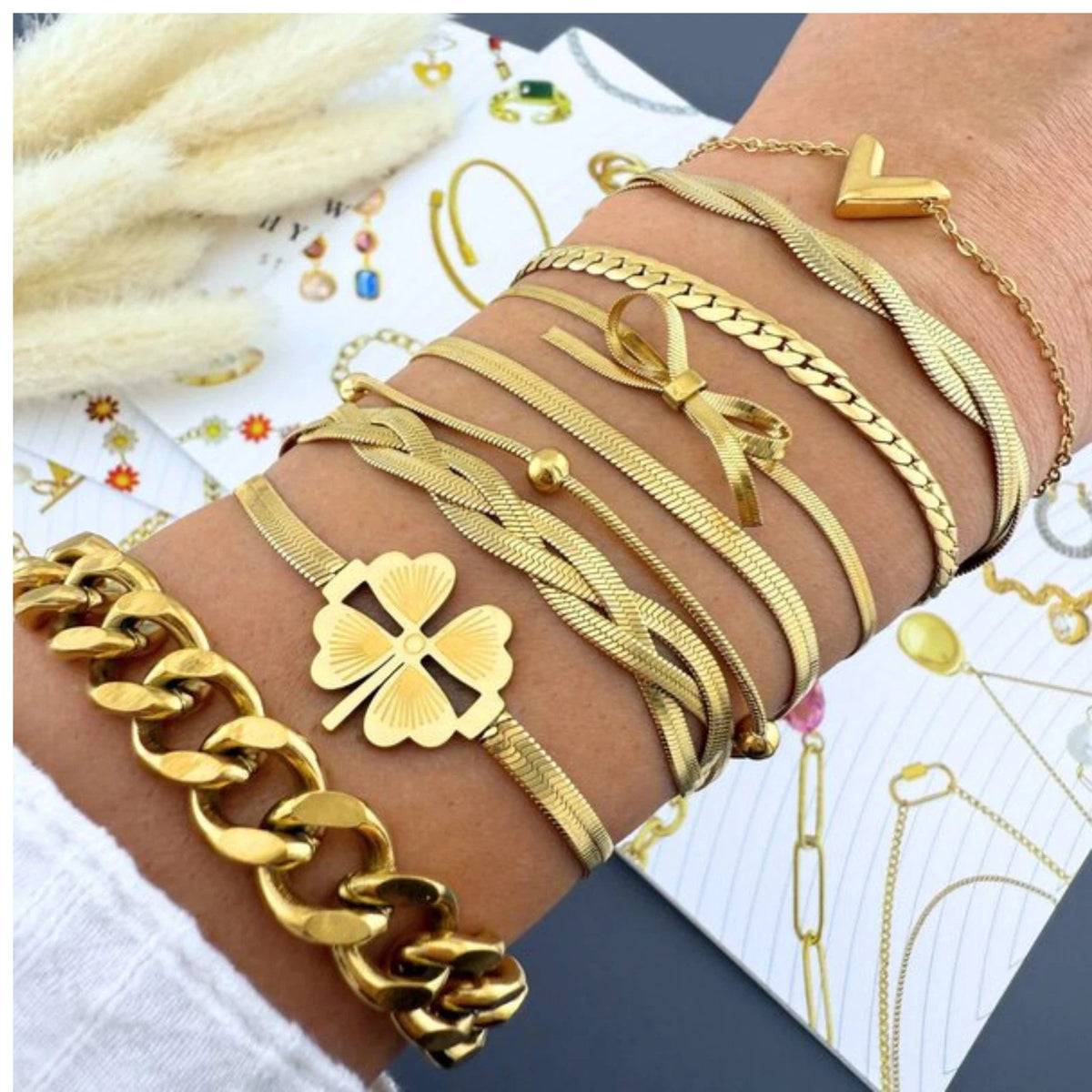 18K GOLD PLATED TITANIUM STEEL CHUNKY CURB CHAIN BRACELET WATERPROOF LADIES GIFT