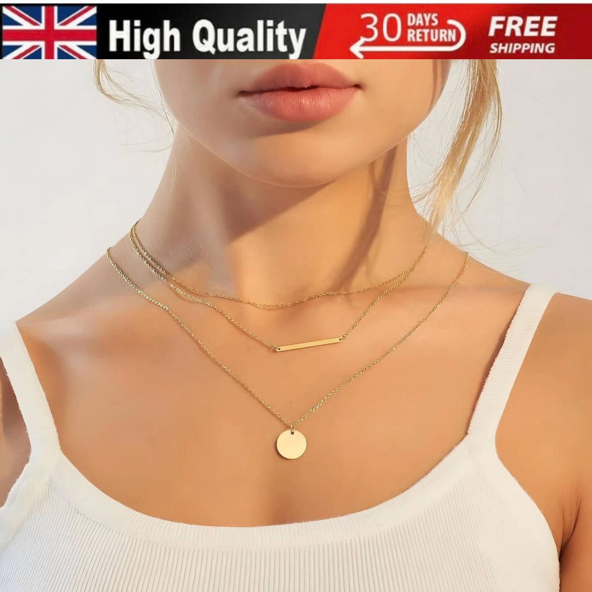LADIES 18K GOLD PLATED PENDANT NECKLACE WATERPROOF HYPOALLERGENIC TARNISH FREE