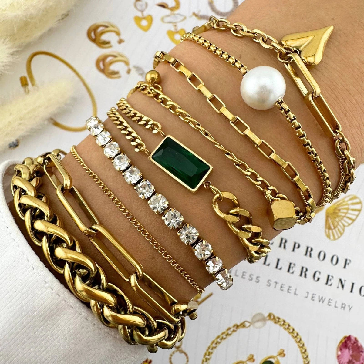 18K GOLD PLATED TITANIUM STEEL MULTI CHAIN CHARM BRACELET WATERPROOF LADIES GIFT