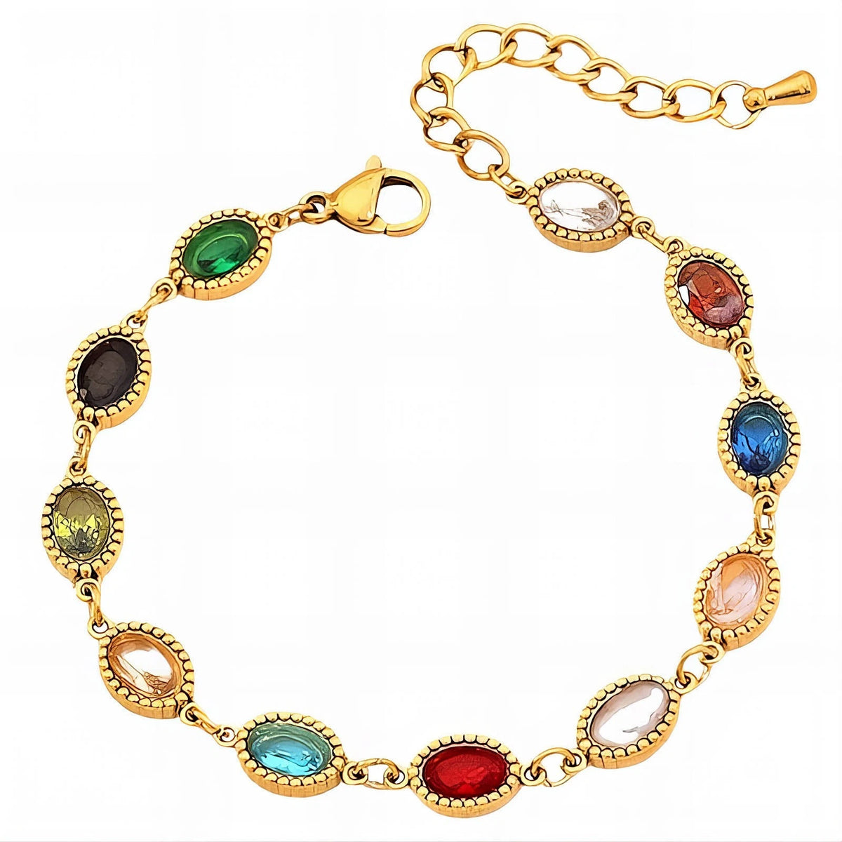 18K GOLD PLATED TITANIUM STEEL LADIES MULTICOLOUR CZ TENNIS BRACELET ADJUSTABLE