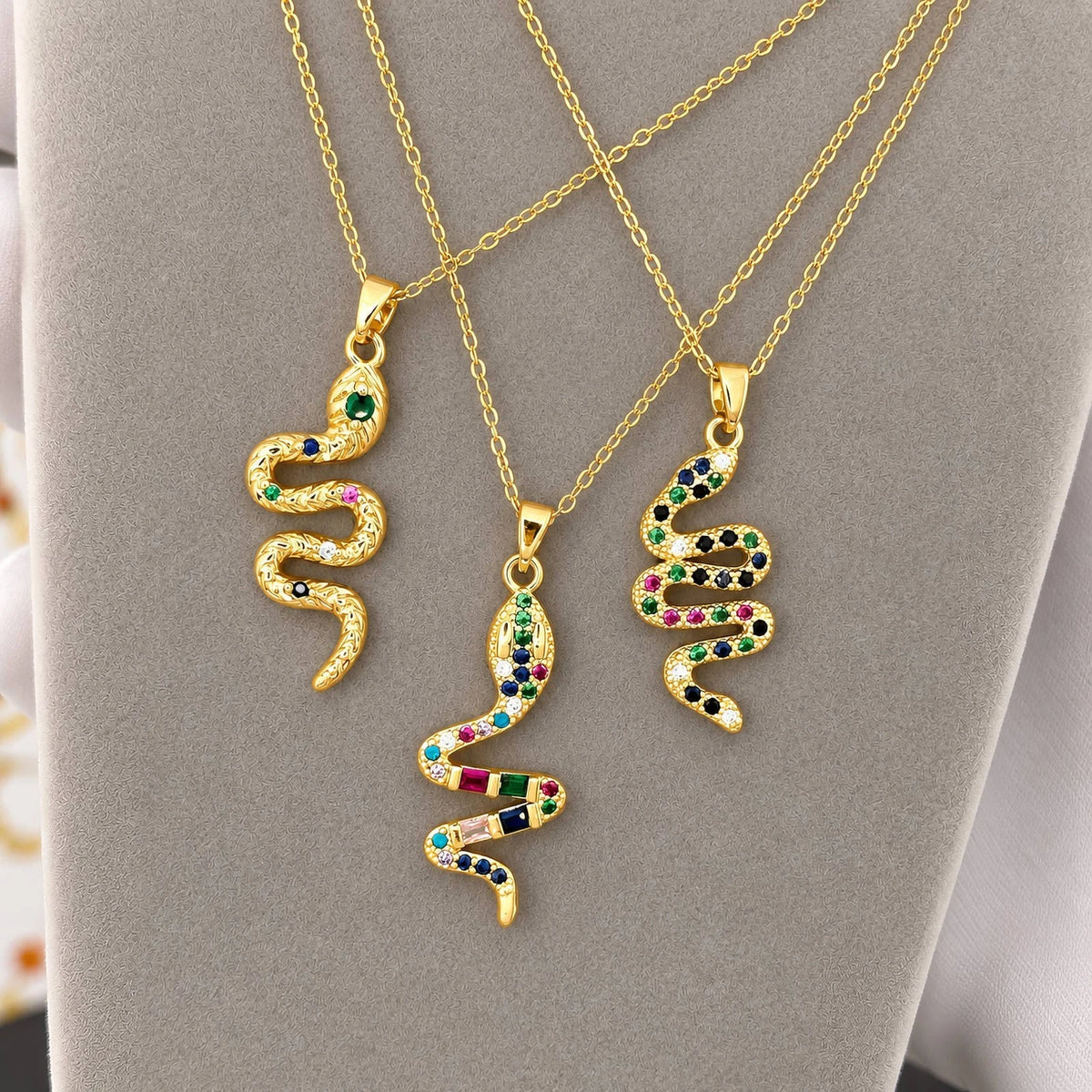 18K GOLD PLATED TITANIUM STEEL SNAKE NECKLACE MULTICOLOUR SERPENT PENDANT GIFT