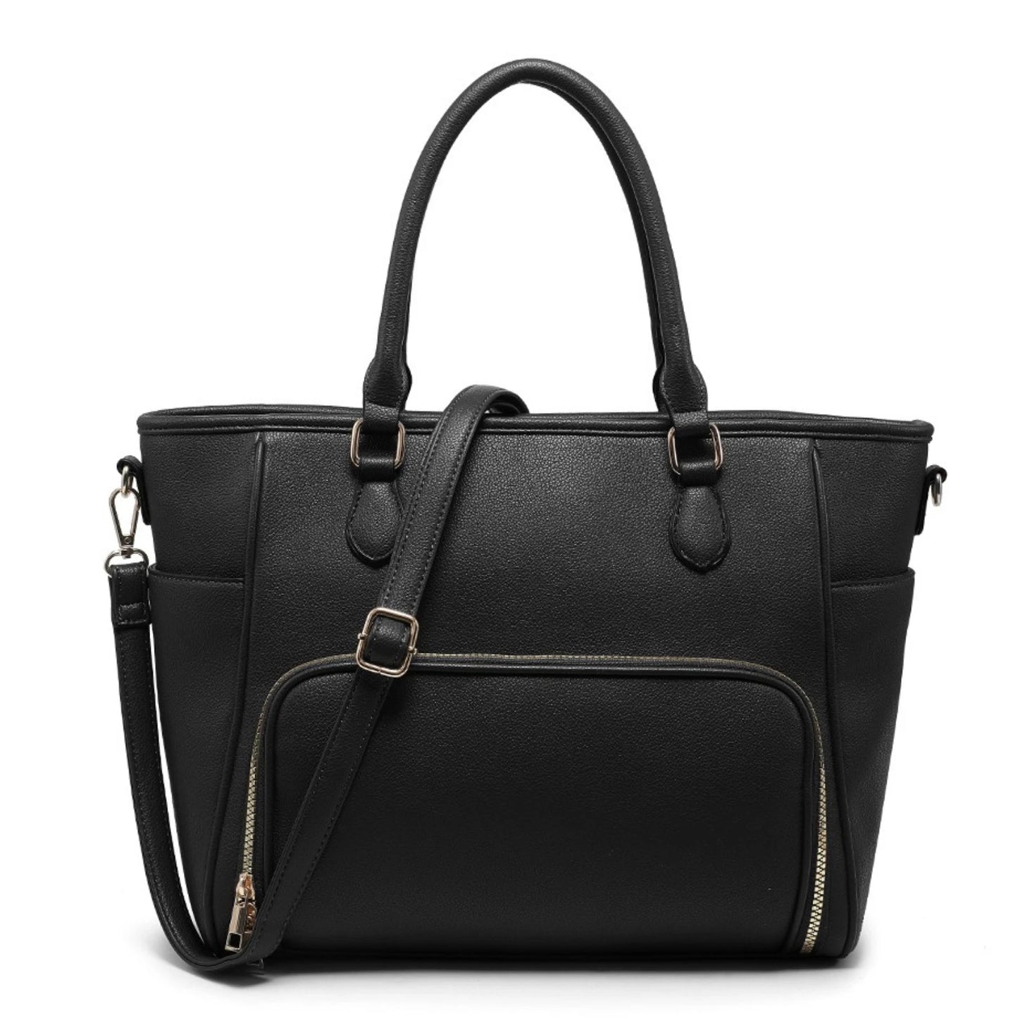 LADIES LARGE TOTE BAG BLACK VEGAN LEATHER LAPTOP WORK TRAVEL SHOULDER HANDBAG UK STOCK