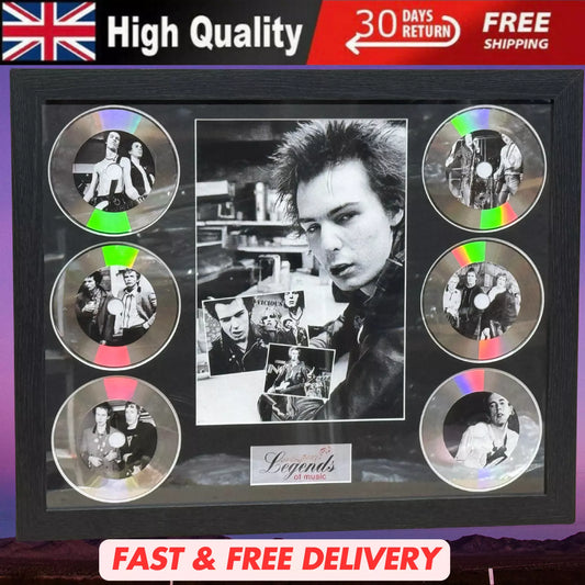 SID VICIOUS – SEX PISTOLS FRAMED MEMORABILIA DISC SET | LEGENDS OF MUSIC UK STOCK