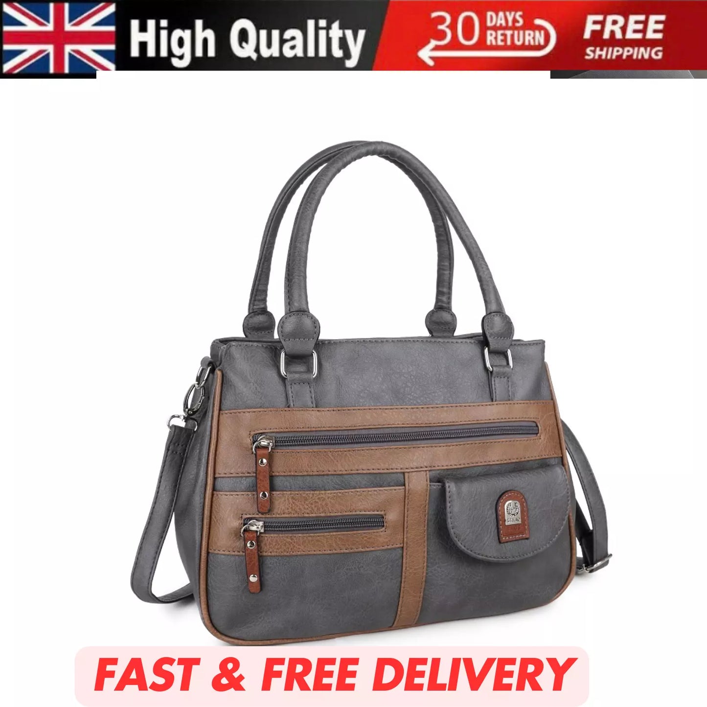 WOMEN'S VEGAN SOFT LEATHER VINTAGE HANDBAG SHOULDER BAG MULTI POCKETS & DURABLE  BAG UK STOCK