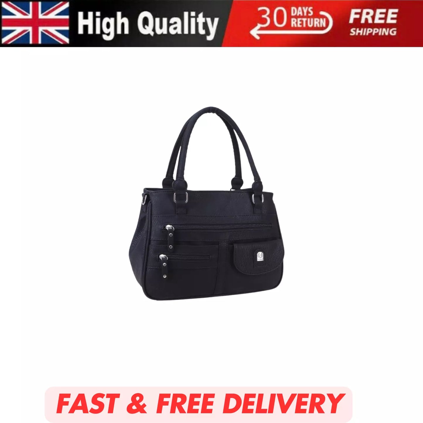 WOMEN'S VEGAN SOFT LEATHER VINTAGE HANDBAG SHOULDER BAG MULTI POCKETS & DURABLE  BAG UK STOCK