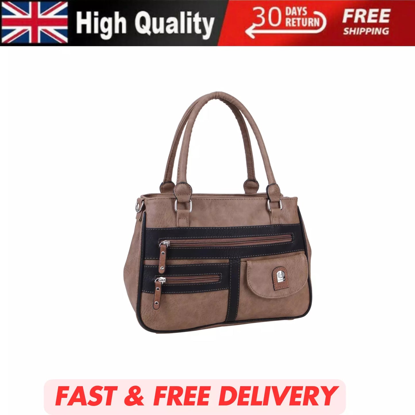 WOMEN'S VEGAN SOFT LEATHER VINTAGE HANDBAG SHOULDER BAG MULTI POCKETS & DURABLE  BAG UK STOCK
