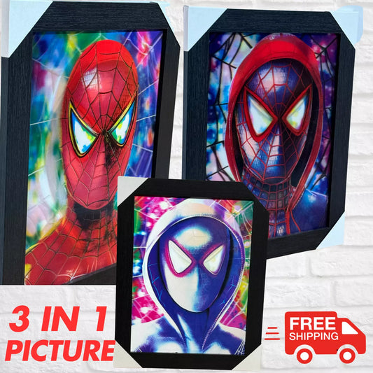 SPIDER-MAN MARVEL 3D FRAMED PICTURE - 3 ICONIC IMAGES IN 1 FRAME COMIC WALL ART UK STOCK