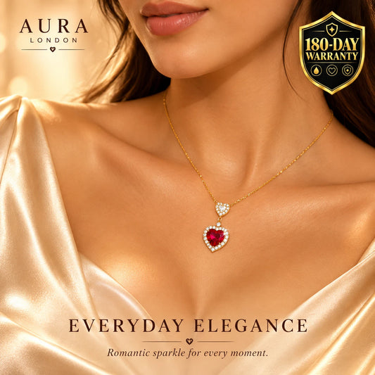 18K GOLD PLATED TITANIUM STEEL LADIES HEART CZ NECKLACE WATERPROOF ROMANTIC GIFT