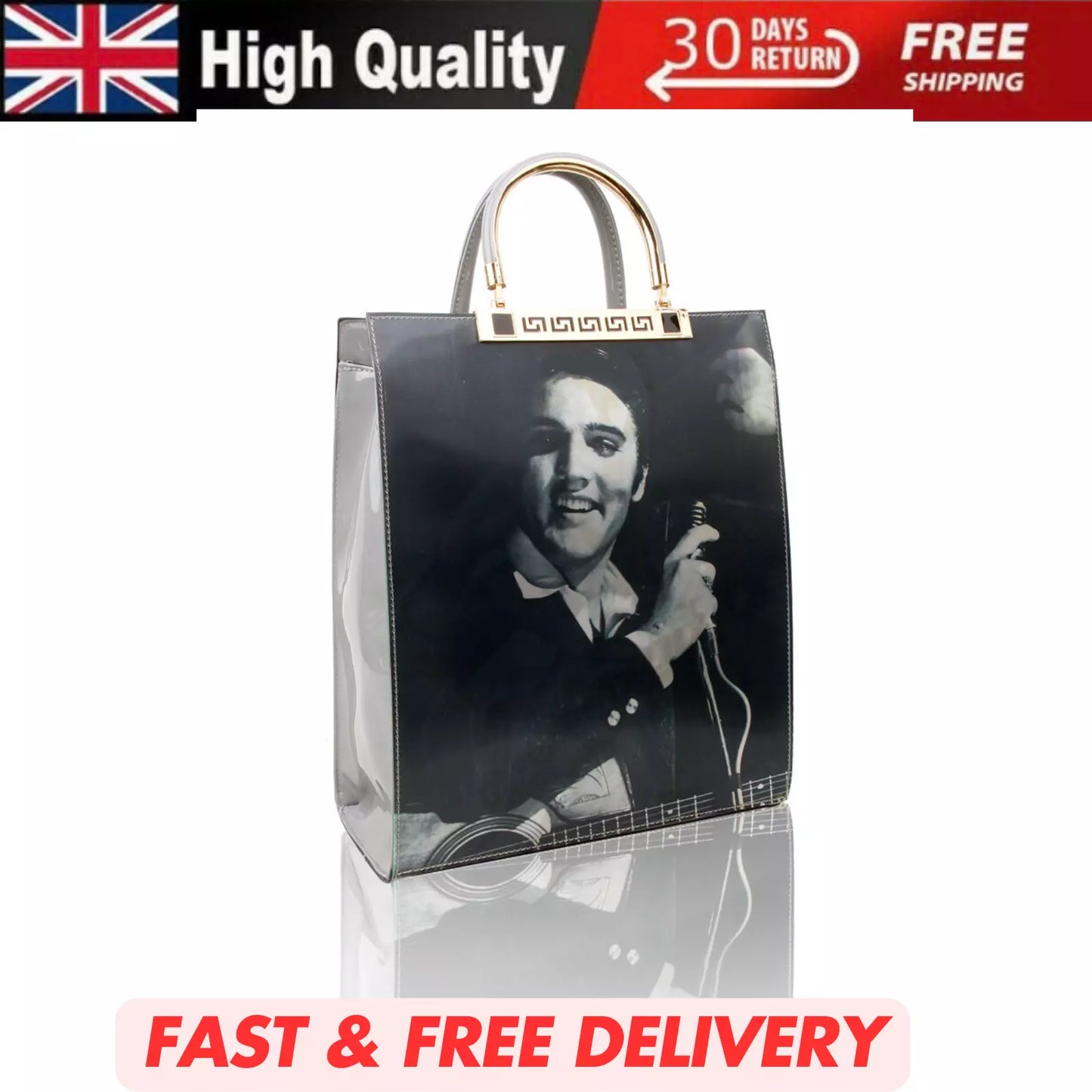 NEW WOMEN'S ELVIS PRESLEY 3D PATENT SHOULDER TOTE HANDBAG – TOP HANDLE SHOPPER BAG UK STOCK
