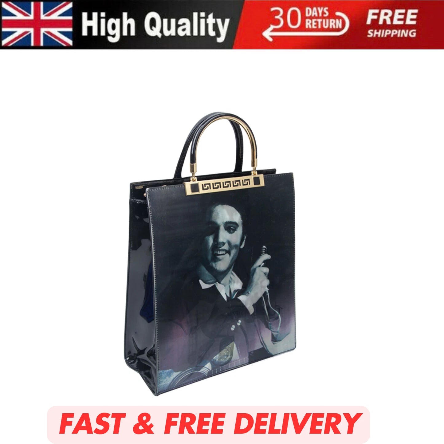 NEW WOMEN'S ELVIS PRESLEY 3D PATENT SHOULDER TOTE HANDBAG – TOP HANDLE SHOPPER BAG UK STOCK