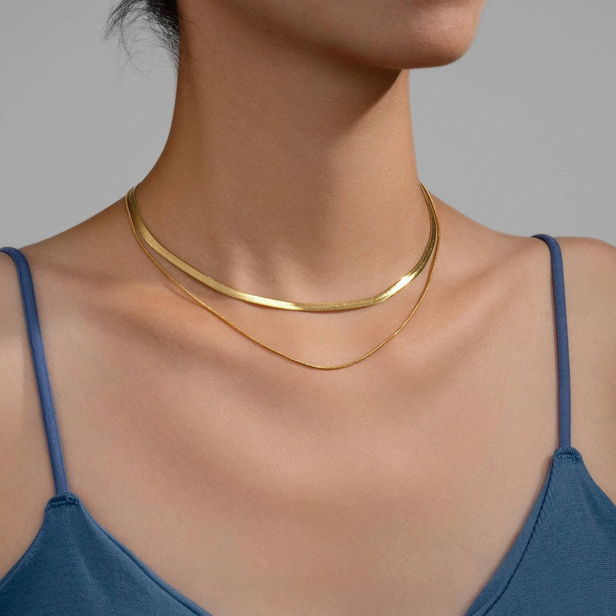 18K GOLD PLATED TITANIUM STEEL DOUBLE LAYER CHAIN NECKLACE WATERPROOF LADIES UK
