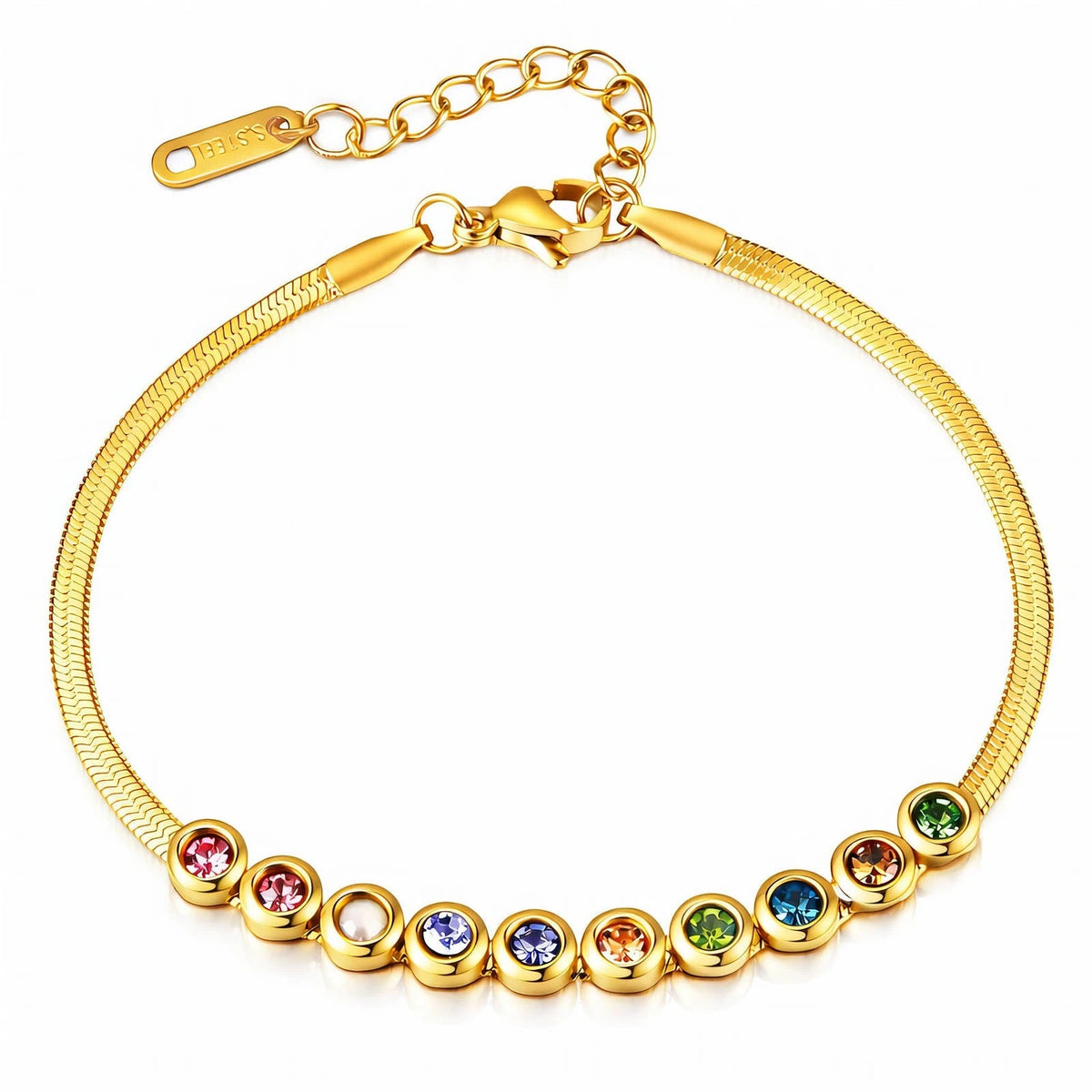 18K GOLD PLATED TITANIUM STEEL LADIES MULTICOLOUR CZ BRACELET ADJUSTABLE GIFT UK
