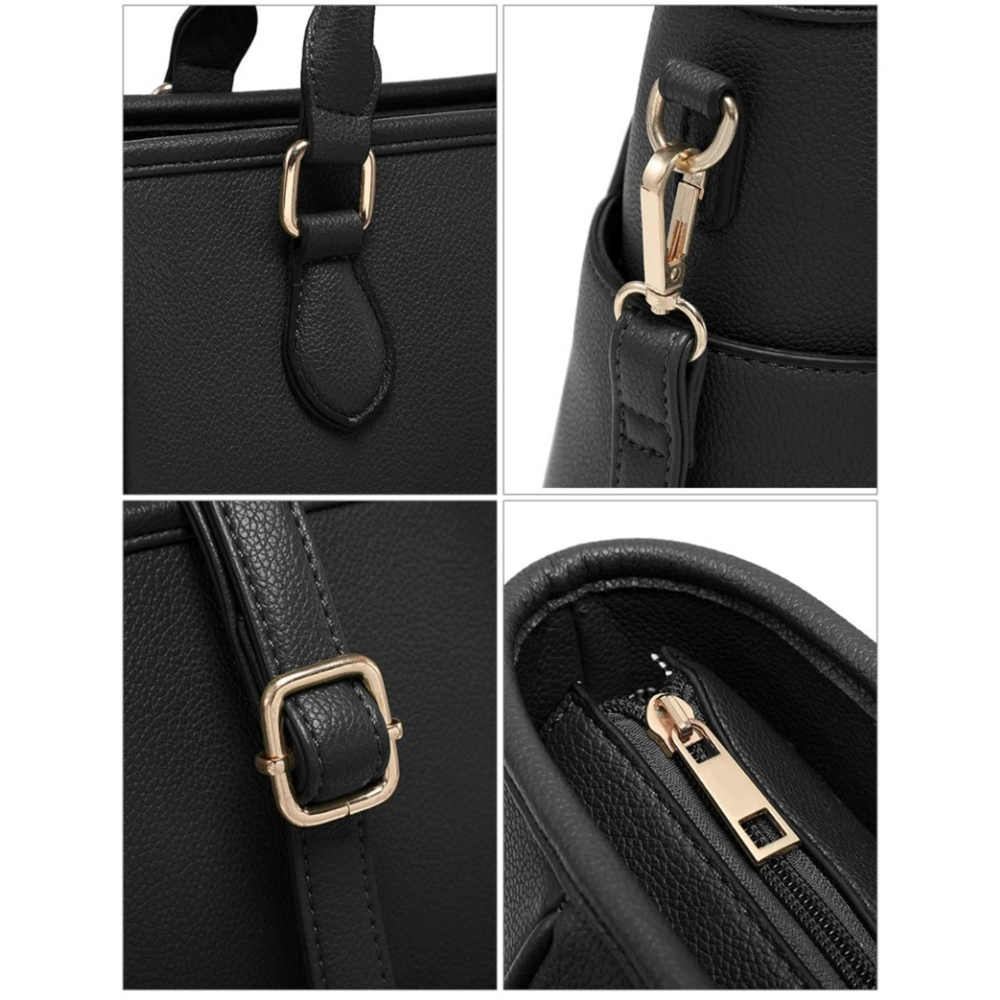 LADIES LARGE TOTE BAG BLACK VEGAN LEATHER LAPTOP WORK TRAVEL SHOULDER HANDBAG UK STOCK