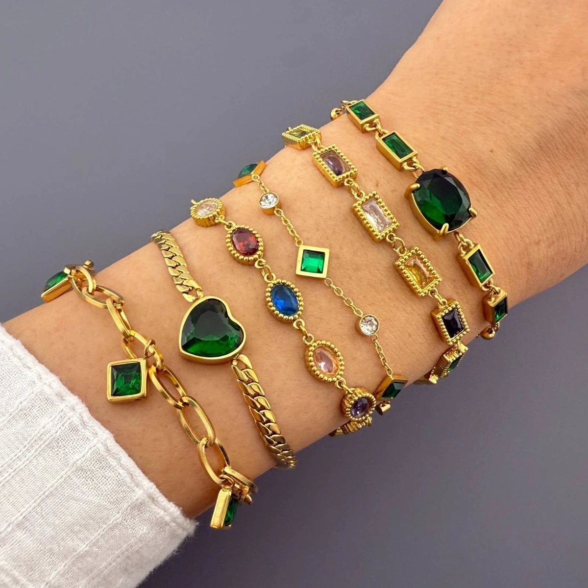 18K GOLD PLATED TITANIUM STEEL LADIES MULTICOLOUR CZ TENNIS BRACELET ADJUSTABLE