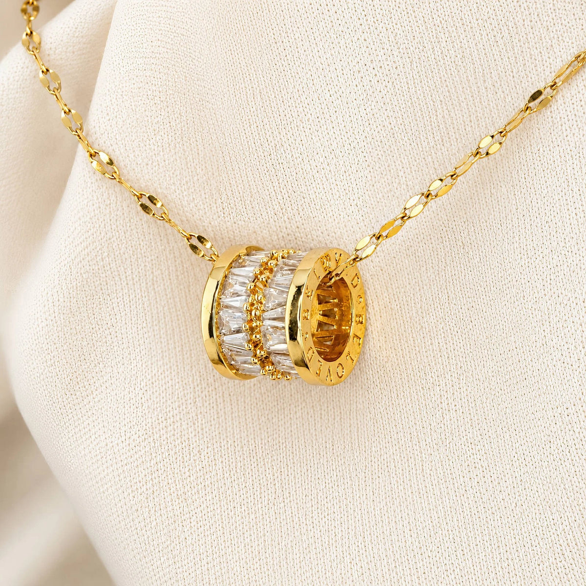 18K GOLD PLATED CRYSTAL ROMAN NUMERAL BARREL PENDANT NECKLACE LADIES WOMAN GIFT