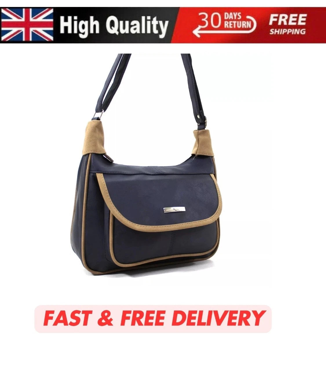 LADIES HANDBAG CROSSBODY MESSENGER BAG – WOMEN'S SHOULDER BAG WITH LONG STRAP UK STOCK