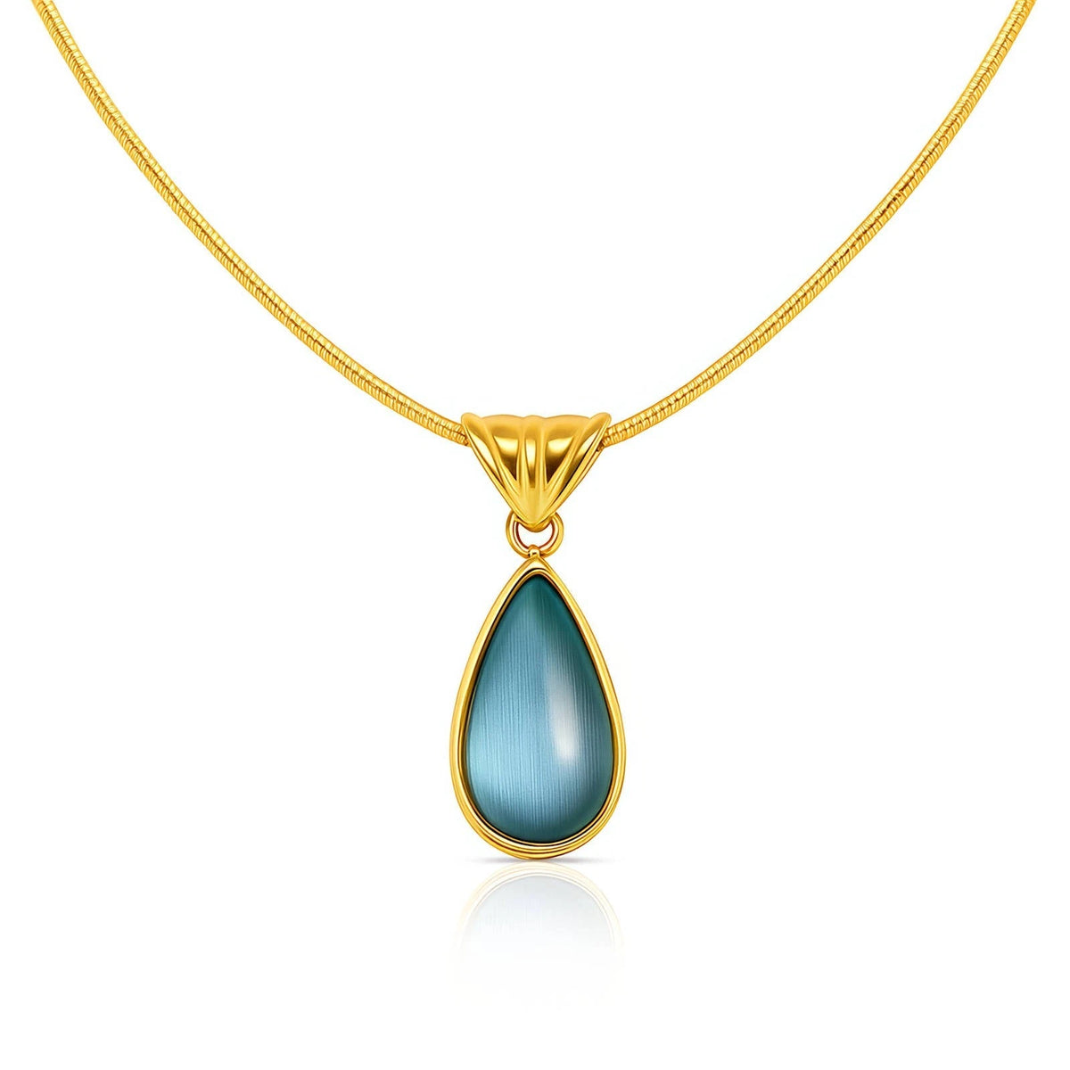 18K GOLD PLATED TITANIUM STEEL LADIES BLUE TEARDROP PENDANT NECKLACE WATERPROOF